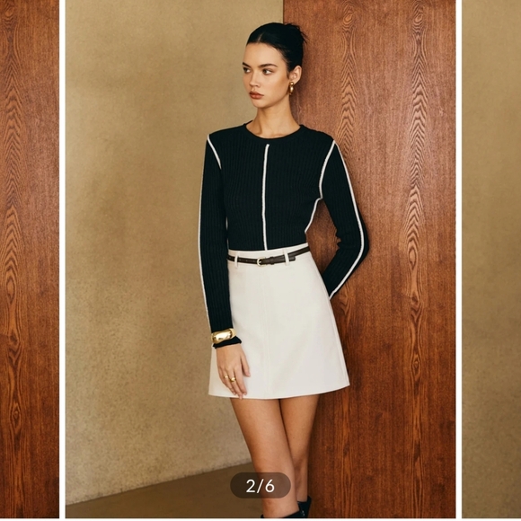 Brand New Commense Black Contrast Piping Ribbed Long Sleeve Top Sweater Wmn's L - Picture 1 of 6